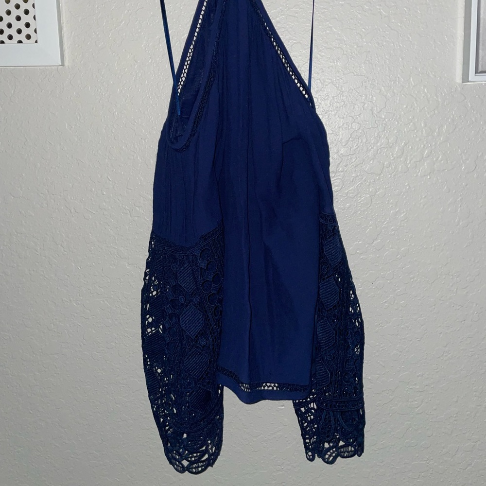 Ramy Brook NY navy blue lace cold shoulder blouse/sz xs sm